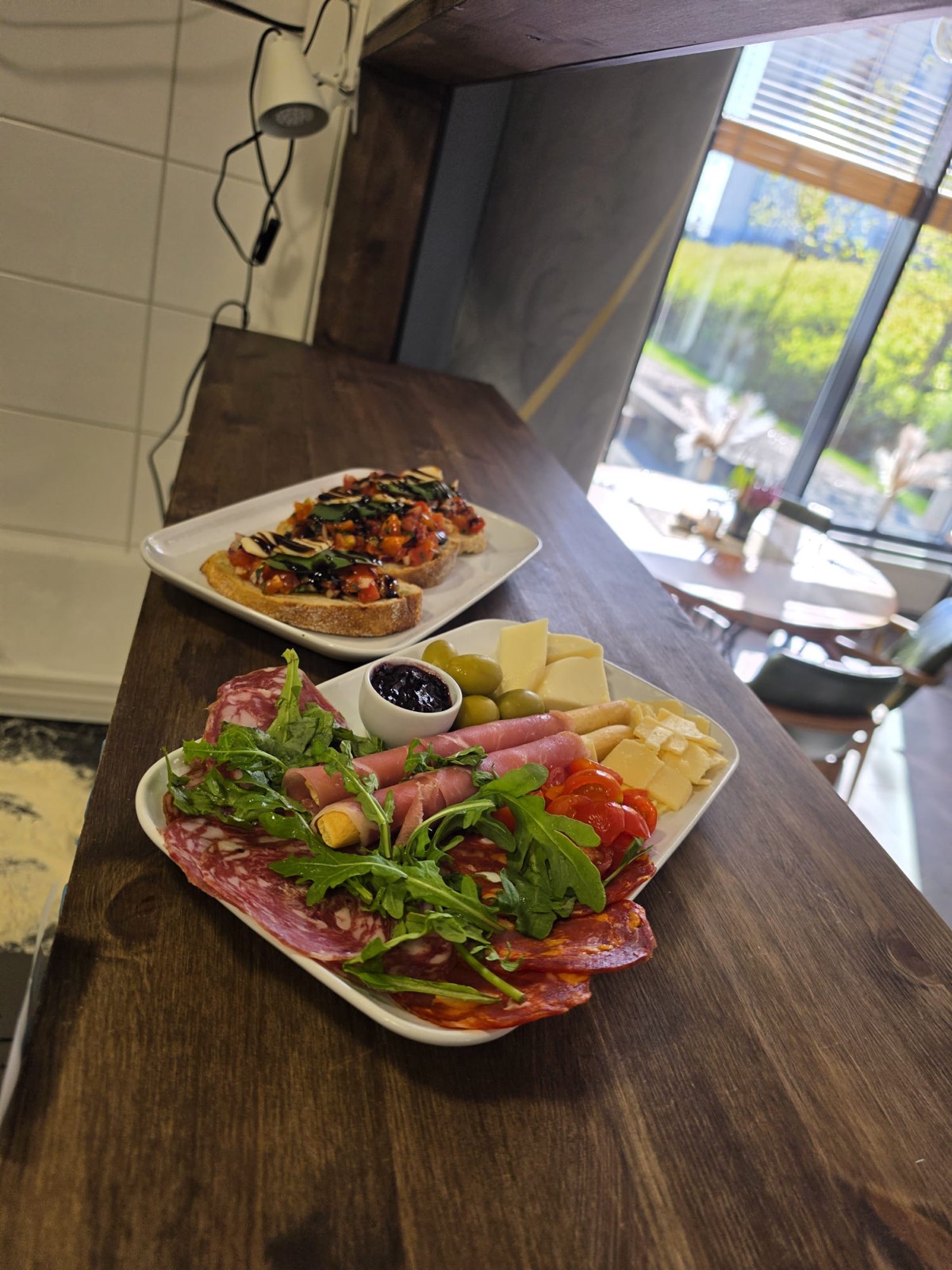 Bruschetta and Italian antipasto platter